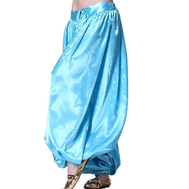 MUNAFIE Belly Dance Pants Carnival Satin Latern Pants Tribal Harem Pants Light Blue - Image 1